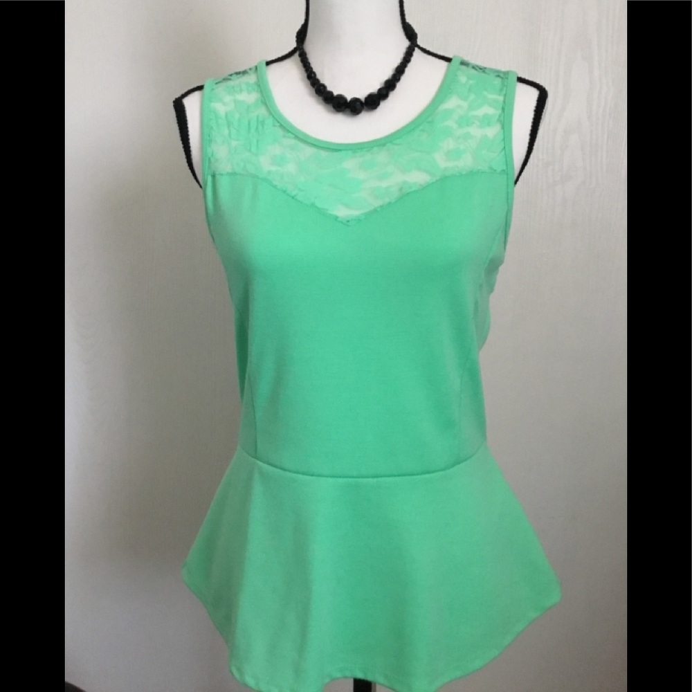 Mint Peplum Top with Lace